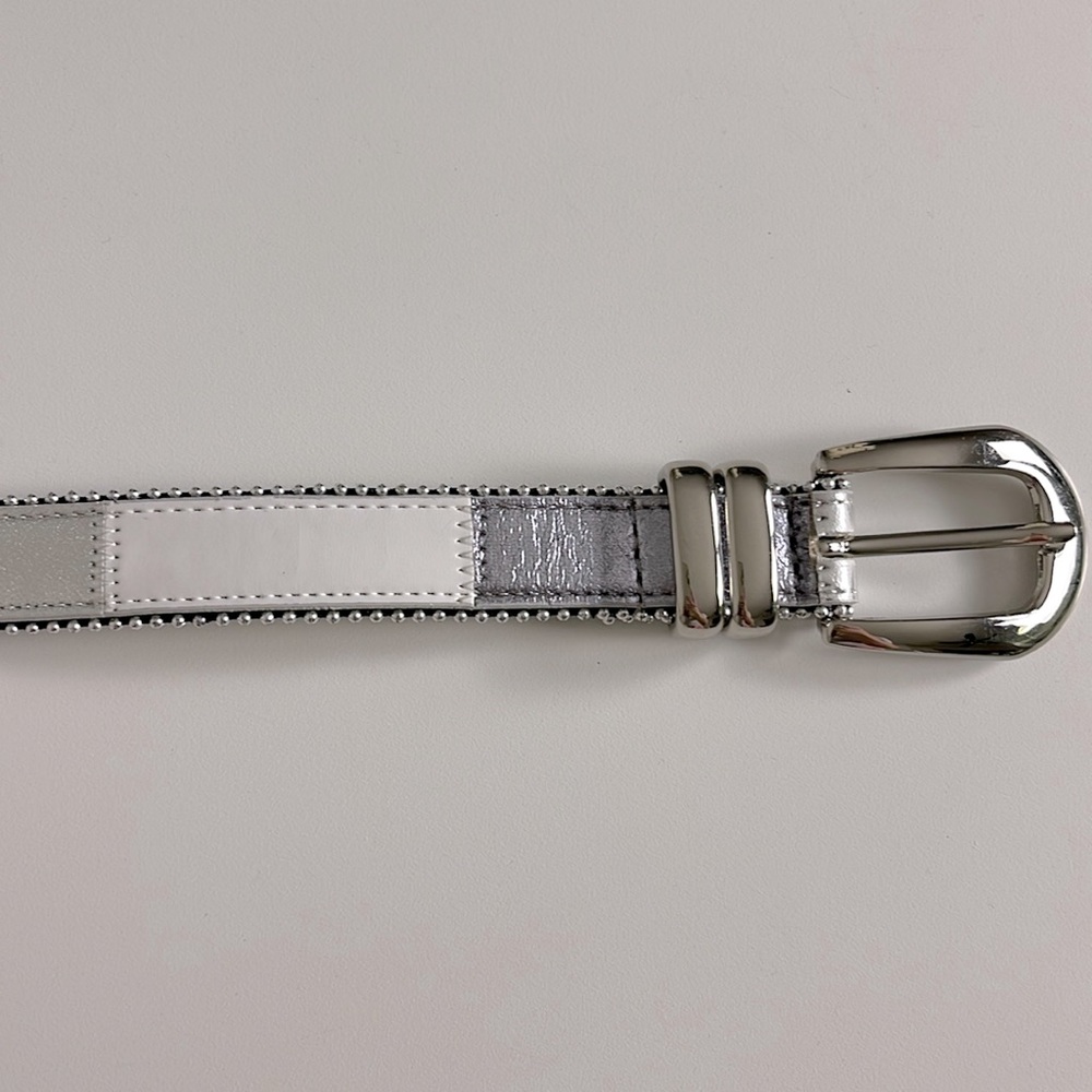 Perry Ellis Leather Belt Silver / White Color Block Medium Vintage